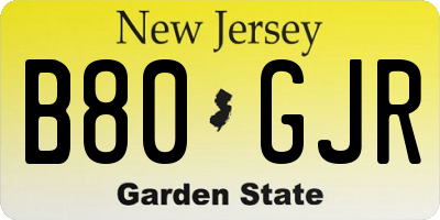 NJ license plate B80GJR
