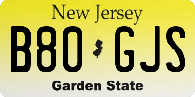 NJ license plate B80GJS
