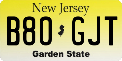 NJ license plate B80GJT