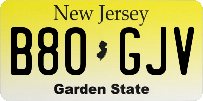NJ license plate B80GJV