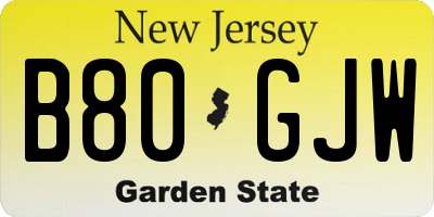 NJ license plate B80GJW