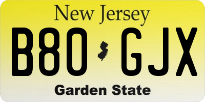 NJ license plate B80GJX