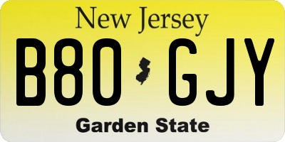 NJ license plate B80GJY