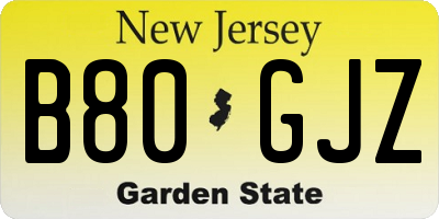 NJ license plate B80GJZ