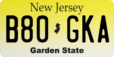 NJ license plate B80GKA