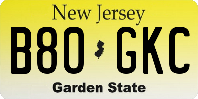 NJ license plate B80GKC