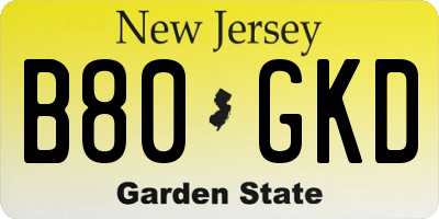 NJ license plate B80GKD