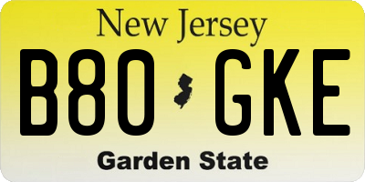 NJ license plate B80GKE