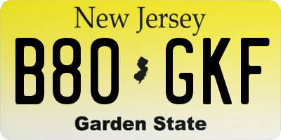 NJ license plate B80GKF