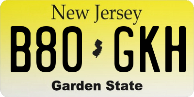 NJ license plate B80GKH