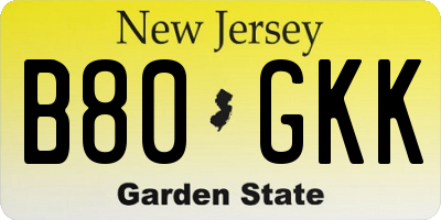 NJ license plate B80GKK