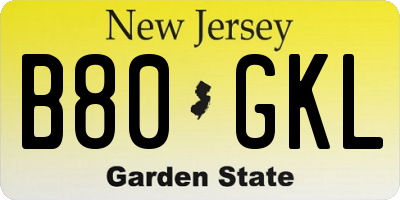 NJ license plate B80GKL