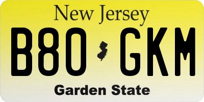 NJ license plate B80GKM