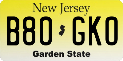 NJ license plate B80GKO