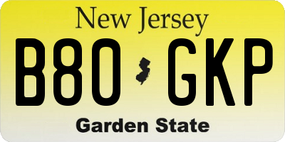 NJ license plate B80GKP