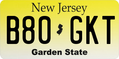 NJ license plate B80GKT
