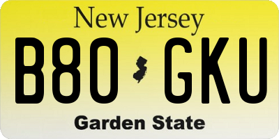NJ license plate B80GKU