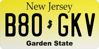 NJ license plate B80GKV