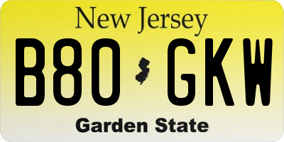 NJ license plate B80GKW