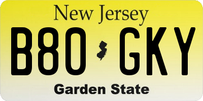 NJ license plate B80GKY