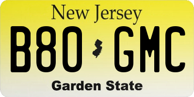 NJ license plate B80GMC