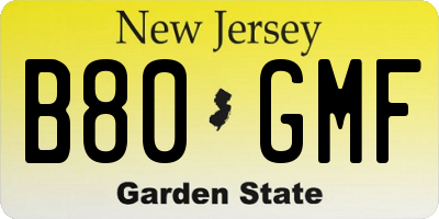 NJ license plate B80GMF