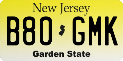 NJ license plate B80GMK