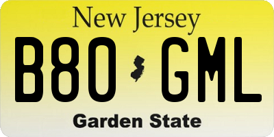 NJ license plate B80GML