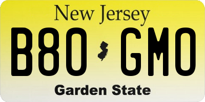 NJ license plate B80GMO