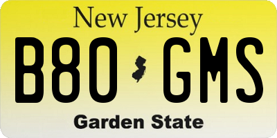 NJ license plate B80GMS