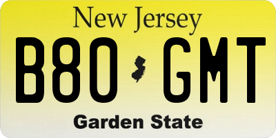 NJ license plate B80GMT