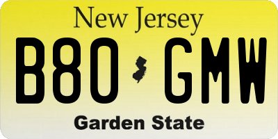 NJ license plate B80GMW