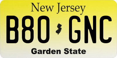 NJ license plate B80GNC