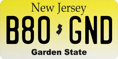 NJ license plate B80GND