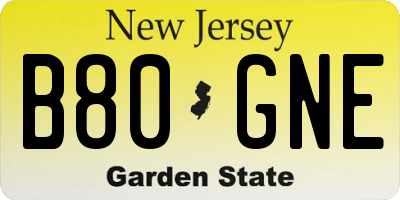 NJ license plate B80GNE