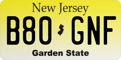 NJ license plate B80GNF