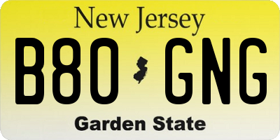 NJ license plate B80GNG