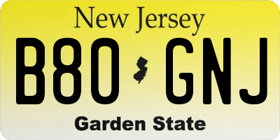 NJ license plate B80GNJ