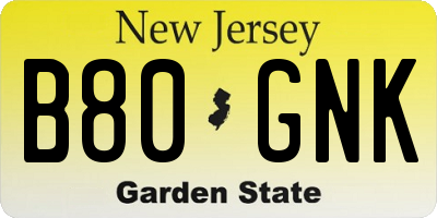 NJ license plate B80GNK