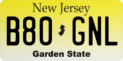 NJ license plate B80GNL