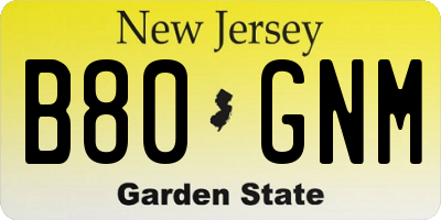 NJ license plate B80GNM