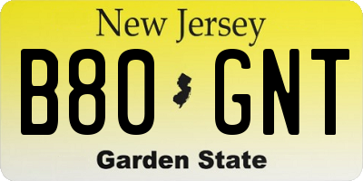 NJ license plate B80GNT