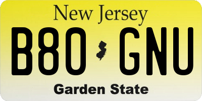 NJ license plate B80GNU