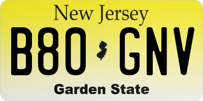 NJ license plate B80GNV