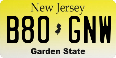 NJ license plate B80GNW