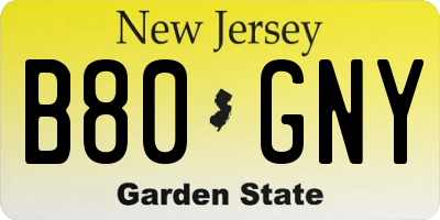 NJ license plate B80GNY