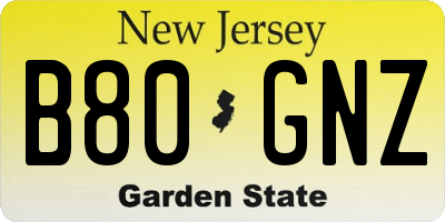 NJ license plate B80GNZ