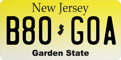 NJ license plate B80GOA