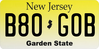 NJ license plate B80GOB