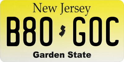 NJ license plate B80GOC
